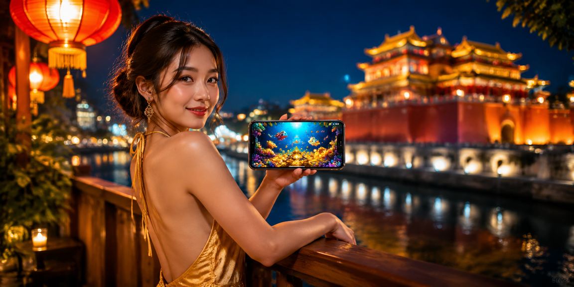 Người dùng truy cập casino trên điện thoại tại phố cổ Hội An với đèn lồng rực rỡ