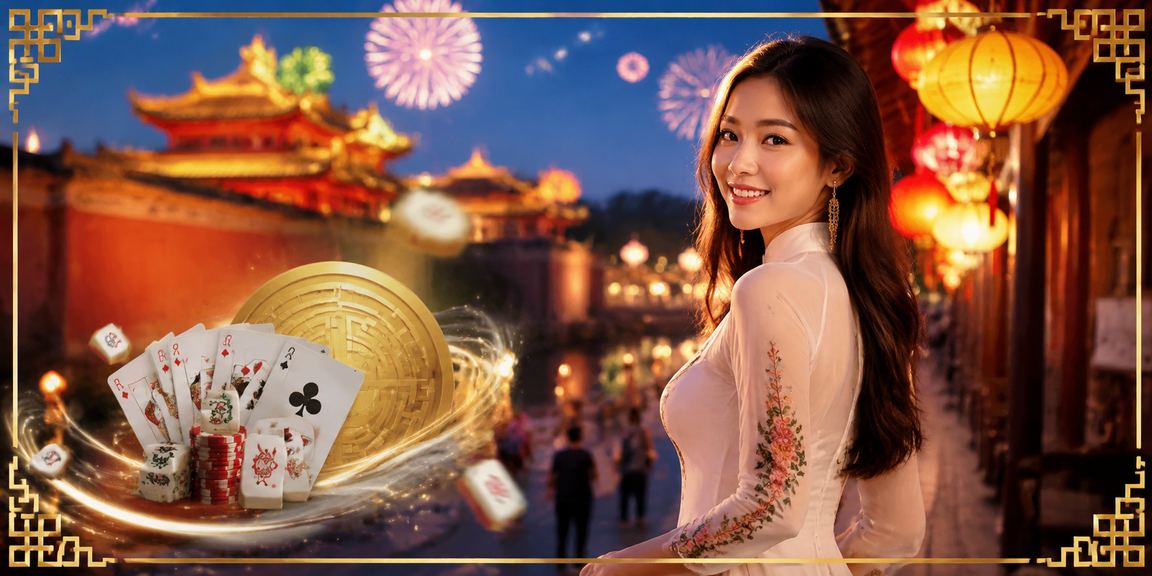 Người chơi xem phân tích kèo tại chợ đêm Huế buổi tối dưới ánh đèn