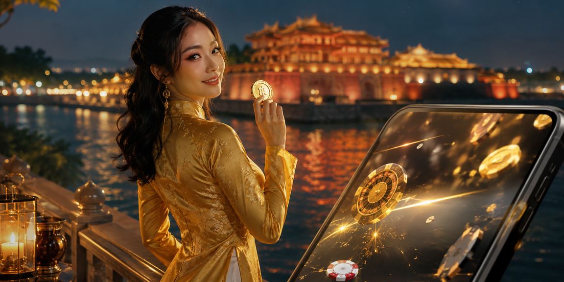 Người chơi trải nghiệm casino di động tại Huế với trang phục áo dài