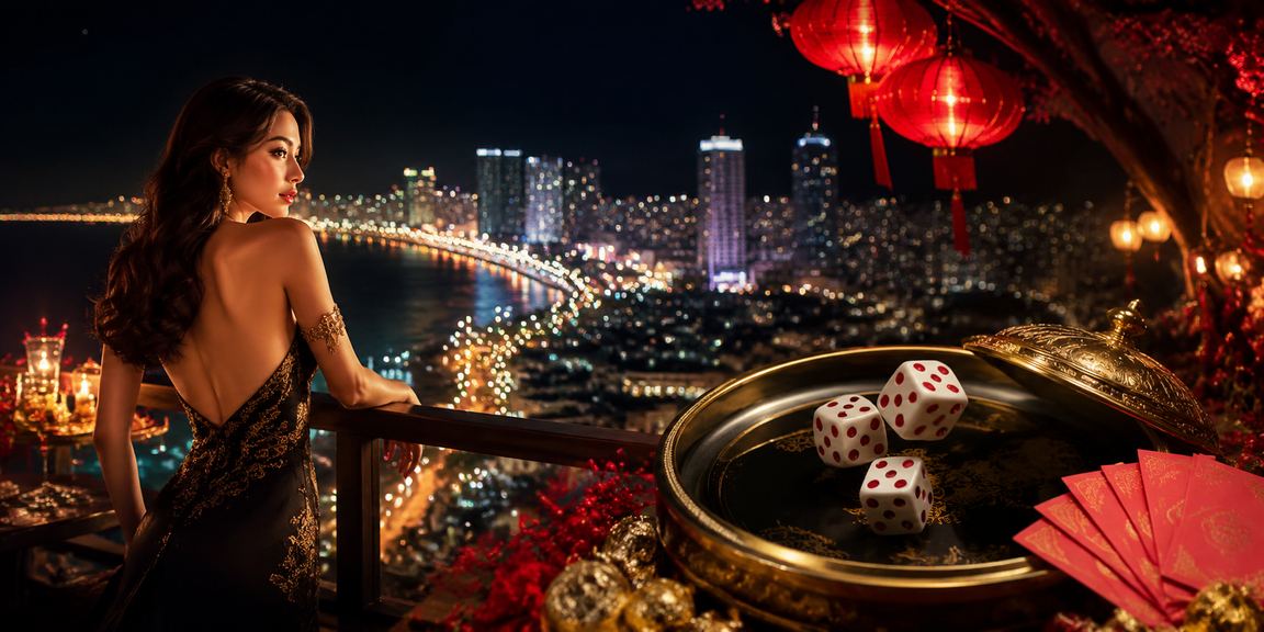Xúc xắc tài xỉu và đèn lồng trang trí buổi tối tại Nha Trang
